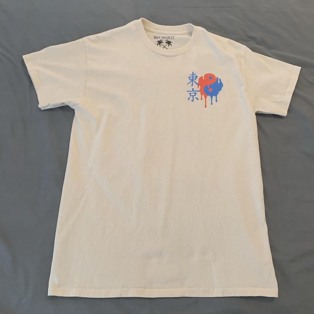 Riot Society Shirt Mens Medium White Tokyo Skeleton Skull Graphic Streetwear Tee